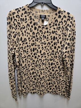 J.Crew 100% Cashmere NWT Pullover Sweater Top Tan Leopard Print Womens Large